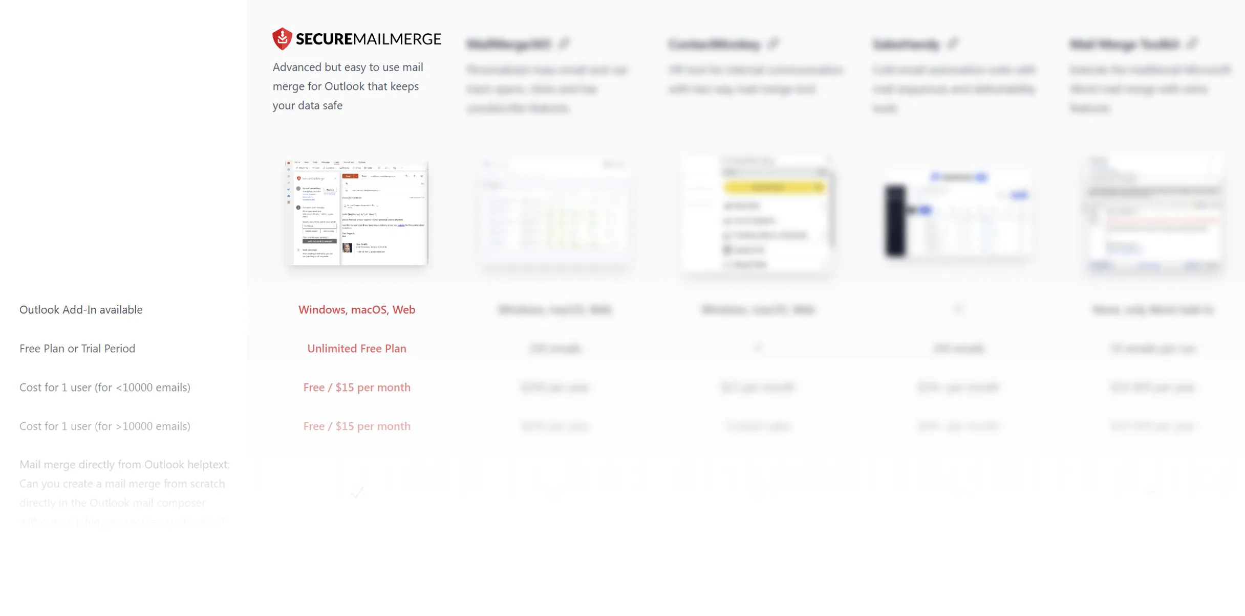 Compare SecureMailMerge to other mail merge plugins