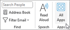 The Apps Menu in Outlook