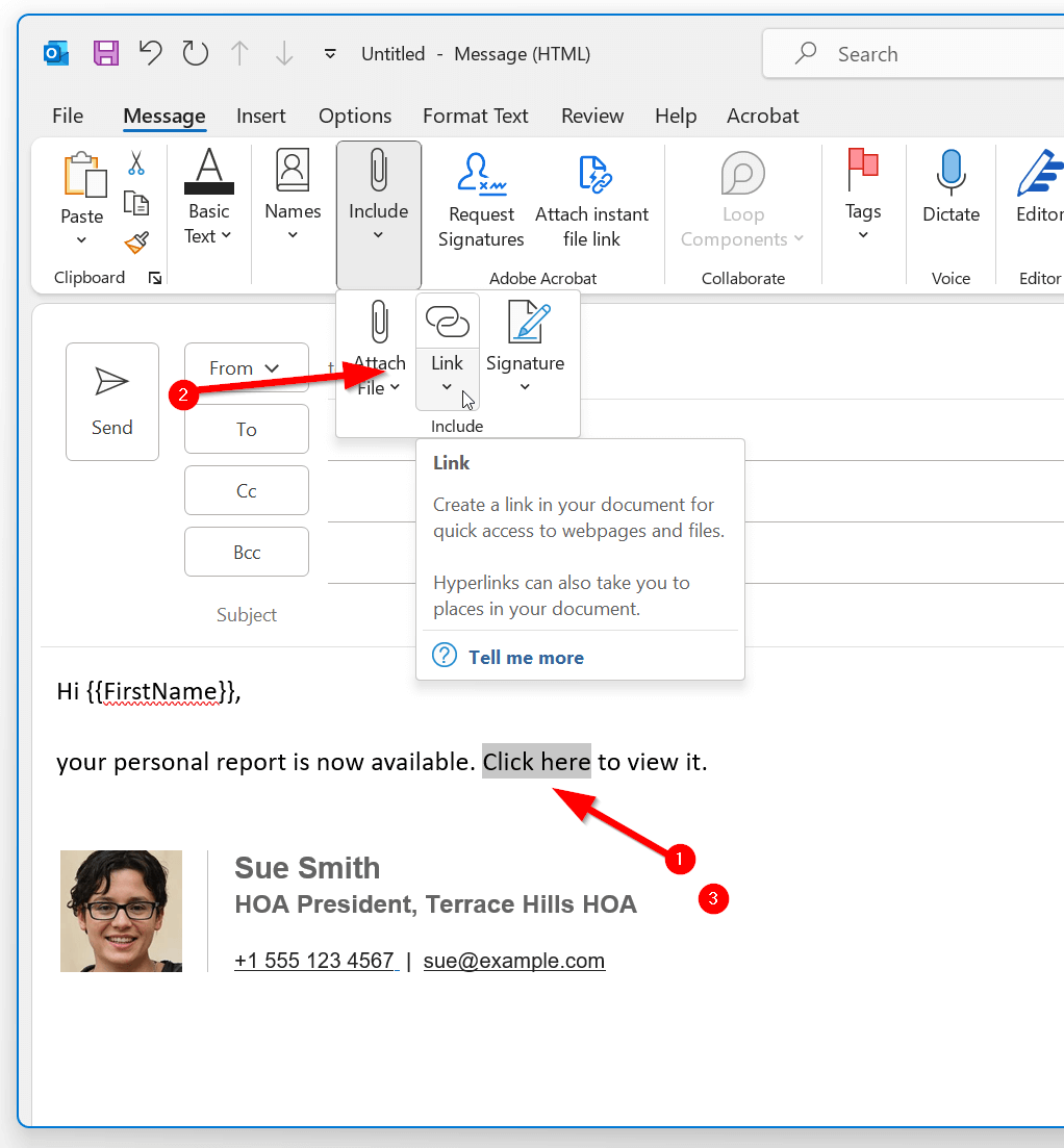 Set the link to the spreadsheet column